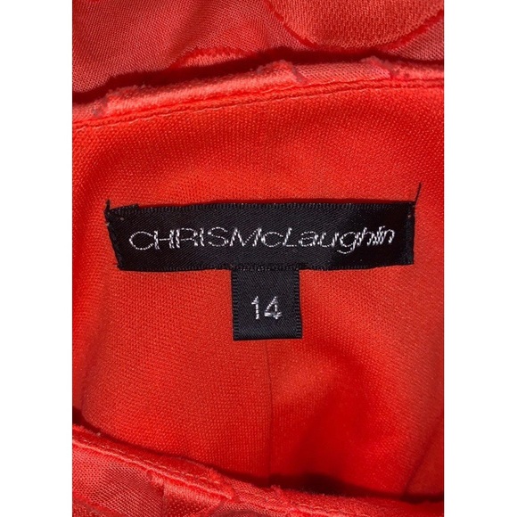 Chris Mclaughlin Orange Lines Textured Circle Dot Shift Dress Cotton 14 Ruffle - Picture 6 of 8